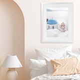 Shop Santorini Panorama I Photo Art Print-Blue, Coastal, Greece, Photography, Portrait, View All, White-framed poster wall decor artwork
