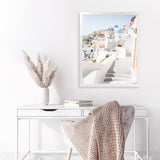 Shop Staircase View Photo Art Print-Blue, Coastal, Greece, Photography, Portrait, View All, White-framed poster wall decor artwork
