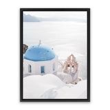 Shop Santorini Panorama I Photo Canvas Art Print-Blue, Coastal, Greece, Photography, Photography Canvas Prints, Portrait, View All, White-framed wall decor artwork