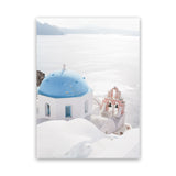 Shop Santorini Panorama I Photo Canvas Art Print-Blue, Coastal, Greece, Photography, Photography Canvas Prints, Portrait, View All, White-framed wall decor artwork