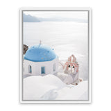 Shop Santorini Panorama I Photo Canvas Art Print-Blue, Coastal, Greece, Photography, Photography Canvas Prints, Portrait, View All, White-framed wall decor artwork