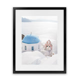 Shop Santorini Panorama I Photo Art Print-Blue, Coastal, Greece, Photography, Portrait, View All, White-framed poster wall decor artwork