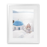 Shop Santorini Panorama I Photo Art Print-Blue, Coastal, Greece, Photography, Portrait, View All, White-framed poster wall decor artwork