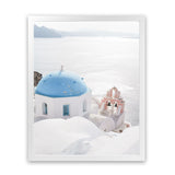 Shop Santorini Panorama I Photo Art Print-Blue, Coastal, Greece, Photography, Portrait, View All, White-framed poster wall decor artwork