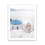 Shop Santorini Panorama I Photo Art Print-Blue, Coastal, Greece, Photography, Portrait, View All, White-framed poster wall decor artwork
