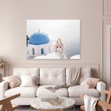 Shop Santorini Panorama II Photo Canvas Art Print-Blue, Coastal, Greece, Landscape, Photography, Photography Canvas Prints, View All, White-framed wall decor artwork