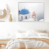 Shop Santorini Panorama II Photo Canvas Art Print-Blue, Coastal, Greece, Landscape, Photography, Photography Canvas Prints, View All, White-framed wall decor artwork