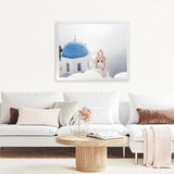 Shop Santorini Panorama II Photo Art Print-Blue, Coastal, Greece, Landscape, Photography, View All, White-framed poster wall decor artwork
