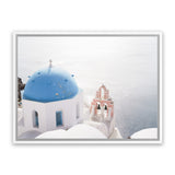 Shop Santorini Panorama II Photo Canvas Art Print-Blue, Coastal, Greece, Landscape, Photography, Photography Canvas Prints, View All, White-framed wall decor artwork