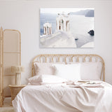 Shop Two White Churches I Photo Canvas Art Print-Blue, Coastal, Greece, Landscape, Photography, Photography Canvas Prints, View All, White-framed wall decor artwork