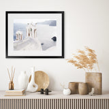 Shop Two White Churches I Photo Art Print-Blue, Coastal, Greece, Landscape, Photography, View All, White-framed poster wall decor artwork
