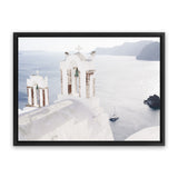 Shop Two White Churches I Photo Canvas Art Print-Blue, Coastal, Greece, Landscape, Photography, Photography Canvas Prints, View All, White-framed wall decor artwork