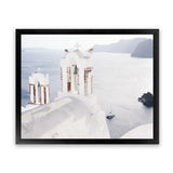 Shop Two White Churches I Photo Art Print-Blue, Coastal, Greece, Landscape, Photography, View All, White-framed poster wall decor artwork