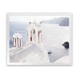 Shop Two White Churches I Photo Art Print-Blue, Coastal, Greece, Landscape, Photography, View All, White-framed poster wall decor artwork