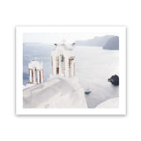 Shop Two White Churches I Photo Art Print-Blue, Coastal, Greece, Landscape, Photography, View All, White-framed poster wall decor artwork