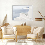 Shop Santorini Terrace I Photo Canvas Art Print-Blue, Coastal, Greece, Landscape, Photography, Photography Canvas Prints, View All, White-framed wall decor artwork