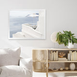 Shop Santorini Terrace I Photo Art Print-Blue, Coastal, Greece, Landscape, Photography, View All, White-framed poster wall decor artwork