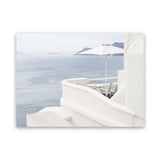 Shop Santorini Terrace I Photo Canvas Art Print-Blue, Coastal, Greece, Landscape, Photography, Photography Canvas Prints, View All, White-framed wall decor artwork