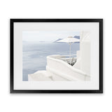 Shop Santorini Terrace I Photo Art Print-Blue, Coastal, Greece, Landscape, Photography, View All, White-framed poster wall decor artwork