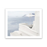 Shop Santorini Terrace I Photo Art Print-Blue, Coastal, Greece, Landscape, Photography, View All, White-framed poster wall decor artwork
