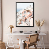Shop Santorini Pink House II Photo Canvas Art Print-Coastal, Greece, Neutrals, Photography, Photography Canvas Prints, Pink, Portrait, View All-framed wall decor artwork
