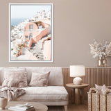 Shop Santorini Pink House II Photo Canvas Art Print-Coastal, Greece, Neutrals, Photography, Photography Canvas Prints, Pink, Portrait, View All-framed wall decor artwork
