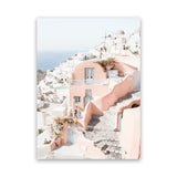 Shop Santorini Pink House II Photo Canvas Art Print-Coastal, Greece, Neutrals, Photography, Photography Canvas Prints, Pink, Portrait, View All-framed wall decor artwork