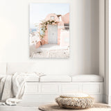 Shop Santorini Pink House III Photo Canvas Art Print-Coastal, Greece, Neutrals, Photography, Photography Canvas Prints, Pink, Portrait, View All-framed wall decor artwork