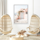 Shop Santorini Pink House III Photo Canvas Art Print-Coastal, Greece, Neutrals, Photography, Photography Canvas Prints, Pink, Portrait, View All-framed wall decor artwork