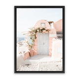 Shop Santorini Pink House III Photo Canvas Art Print-Coastal, Greece, Neutrals, Photography, Photography Canvas Prints, Pink, Portrait, View All-framed wall decor artwork