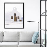 Shop Oia Church I Photo Canvas Art Print-Brown, Coastal, Greece, Photography, Photography Canvas Prints, Portrait, View All, White-framed wall decor artwork