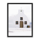Shop Oia Church I Photo Canvas Art Print-Brown, Coastal, Greece, Photography, Photography Canvas Prints, Portrait, View All, White-framed wall decor artwork