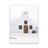 Shop Oia Church I Photo Canvas Art Print-Brown, Coastal, Greece, Photography, Photography Canvas Prints, Portrait, View All, White-framed wall decor artwork