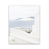 Shop Santorini Terrace II Photo Art Print-Blue, Coastal, Greece, Photography, Portrait, View All, White-framed poster wall decor artwork