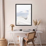 Shop Santorini Terrace II Photo Canvas Art Print-Blue, Coastal, Greece, Photography, Photography Canvas Prints, Portrait, View All, White-framed wall decor artwork