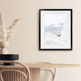 Shop Santorini Terrace II Photo Art Print-Blue, Coastal, Greece, Photography, Portrait, View All, White-framed poster wall decor artwork
