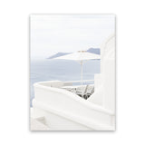 Shop Santorini Terrace II Photo Canvas Art Print-Blue, Coastal, Greece, Photography, Photography Canvas Prints, Portrait, View All, White-framed wall decor artwork