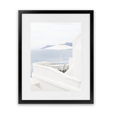 Shop Santorini Terrace II Photo Art Print-Blue, Coastal, Greece, Photography, Portrait, View All, White-framed poster wall decor artwork