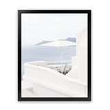 Shop Santorini Terrace II Photo Art Print-Blue, Coastal, Greece, Photography, Portrait, View All, White-framed poster wall decor artwork