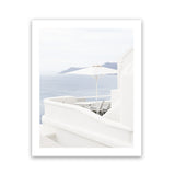 Shop Santorini Terrace II Photo Art Print-Blue, Coastal, Greece, Photography, Portrait, View All, White-framed poster wall decor artwork