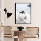 Shop White Grecian Urn Photo Canvas Art Print-Coastal, Greece, Photography, Photography Canvas Prints, Portrait, Purple, View All, White-framed wall decor artwork