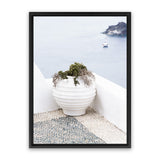 Shop White Grecian Urn Photo Canvas Art Print-Coastal, Greece, Photography, Photography Canvas Prints, Portrait, Purple, View All, White-framed wall decor artwork