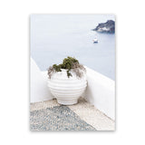 Shop White Grecian Urn Photo Canvas Art Print-Coastal, Greece, Photography, Photography Canvas Prints, Portrait, Purple, View All, White-framed wall decor artwork