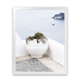 Shop White Grecian Urn Photo Art Print-Coastal, Greece, Photography, Portrait, Purple, View All, White-framed poster wall decor artwork