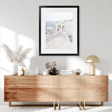 Shop Oia Bells I Photo Art Print-Blue, Coastal, Greece, Photography, Portrait, View All, White-framed poster wall decor artwork