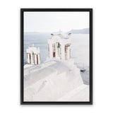 Shop Oia Bells I Photo Canvas Art Print-Blue, Coastal, Greece, Photography, Photography Canvas Prints, Portrait, View All, White-framed wall decor artwork