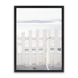 Shop Santorini Gate Photo Canvas Art Print-Coastal, Greece, Photography, Photography Canvas Prints, Portrait, View All, White-framed wall decor artwork