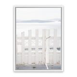 Shop Santorini Gate Photo Canvas Art Print-Coastal, Greece, Photography, Photography Canvas Prints, Portrait, View All, White-framed wall decor artwork