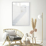 Shop Oia White Steps I Photo Canvas Art Print-Greece, Photography, Photography Canvas Prints, Portrait, Rectangle, View All, White-framed wall decor artwork