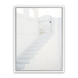 Shop Oia White Steps I Photo Canvas Art Print-Greece, Photography, Photography Canvas Prints, Portrait, Rectangle, View All, White-framed wall decor artwork
